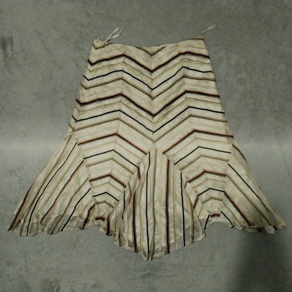 Coast Skirt Womens 12 Cream Stripe Geometric Midi Lined Zip Net Diamond Flared - Picture 6 of 15